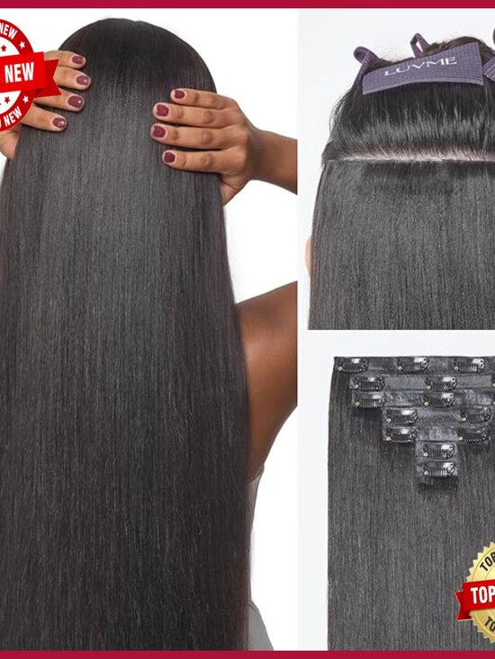 24 Inch Real Human Hair Clip In Extensions, 100g 2 Pack, Yaki Straight main image 6